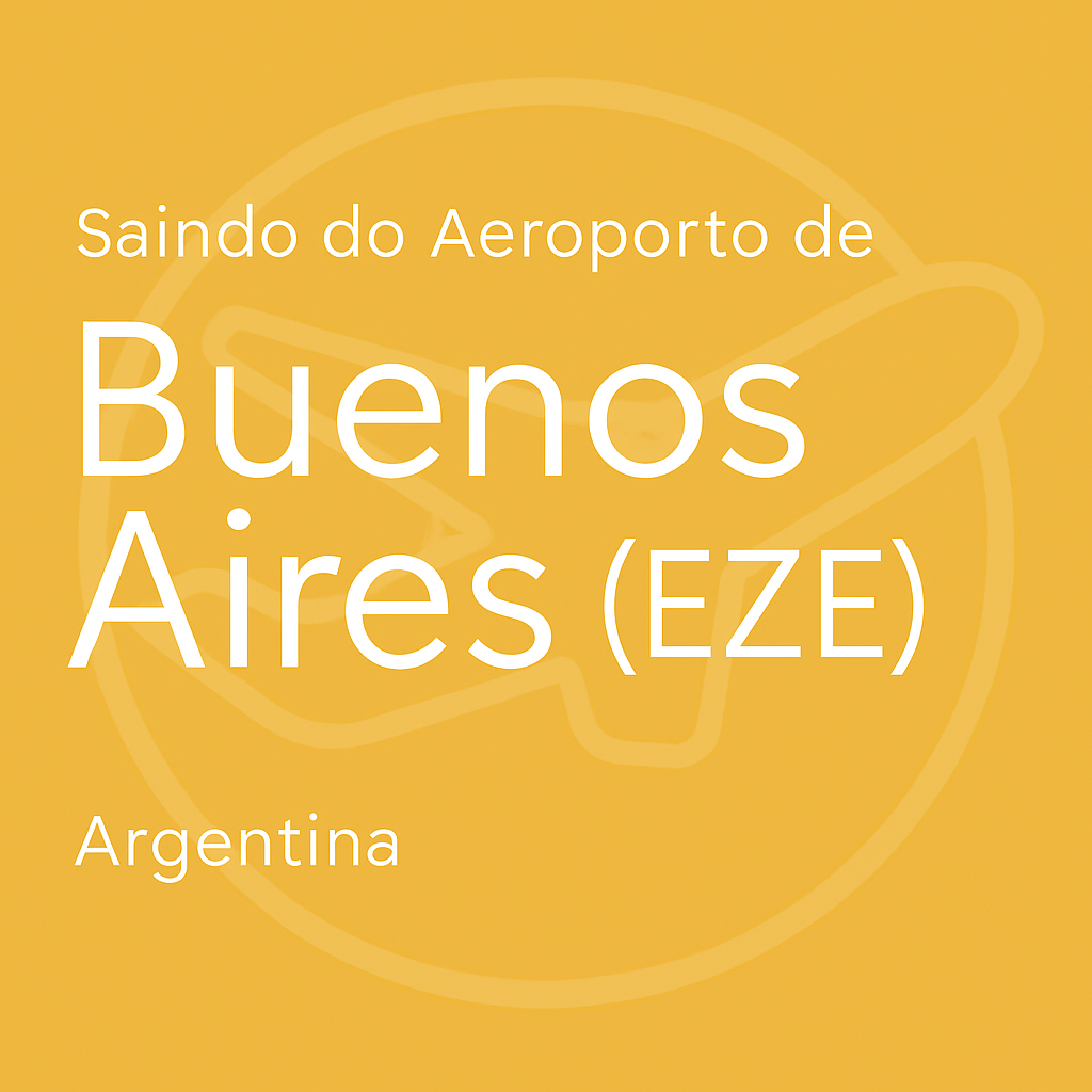 Letreiro amarelo com “Saindo do Aeroporto de Buenos Aires (EZE) – Argentina”