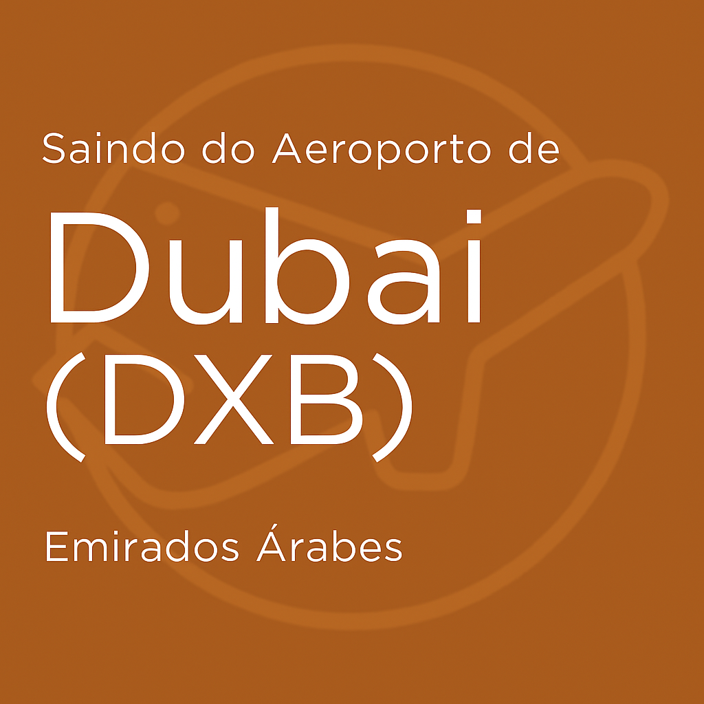 Letreiro bronze com “Saindo do Aeroporto de Dubai (DXB) – Emirados Árabes”