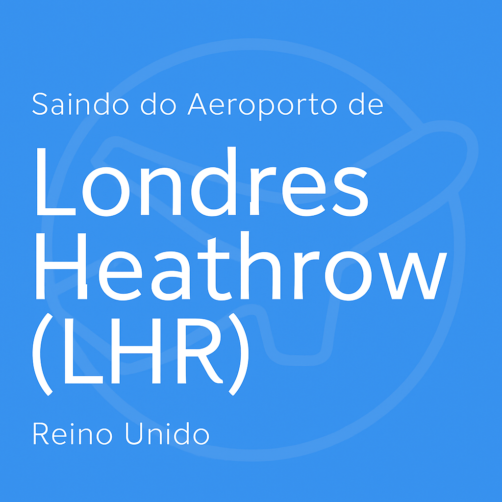 Letreiro azul com “Saindo do Aeroporto de Londres Heathrow (LHR) – Reino Unido”