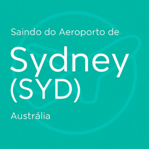 Letreiro verde água com “Saindo do Aeroporto de Sydney (SYD) – Austrália”
