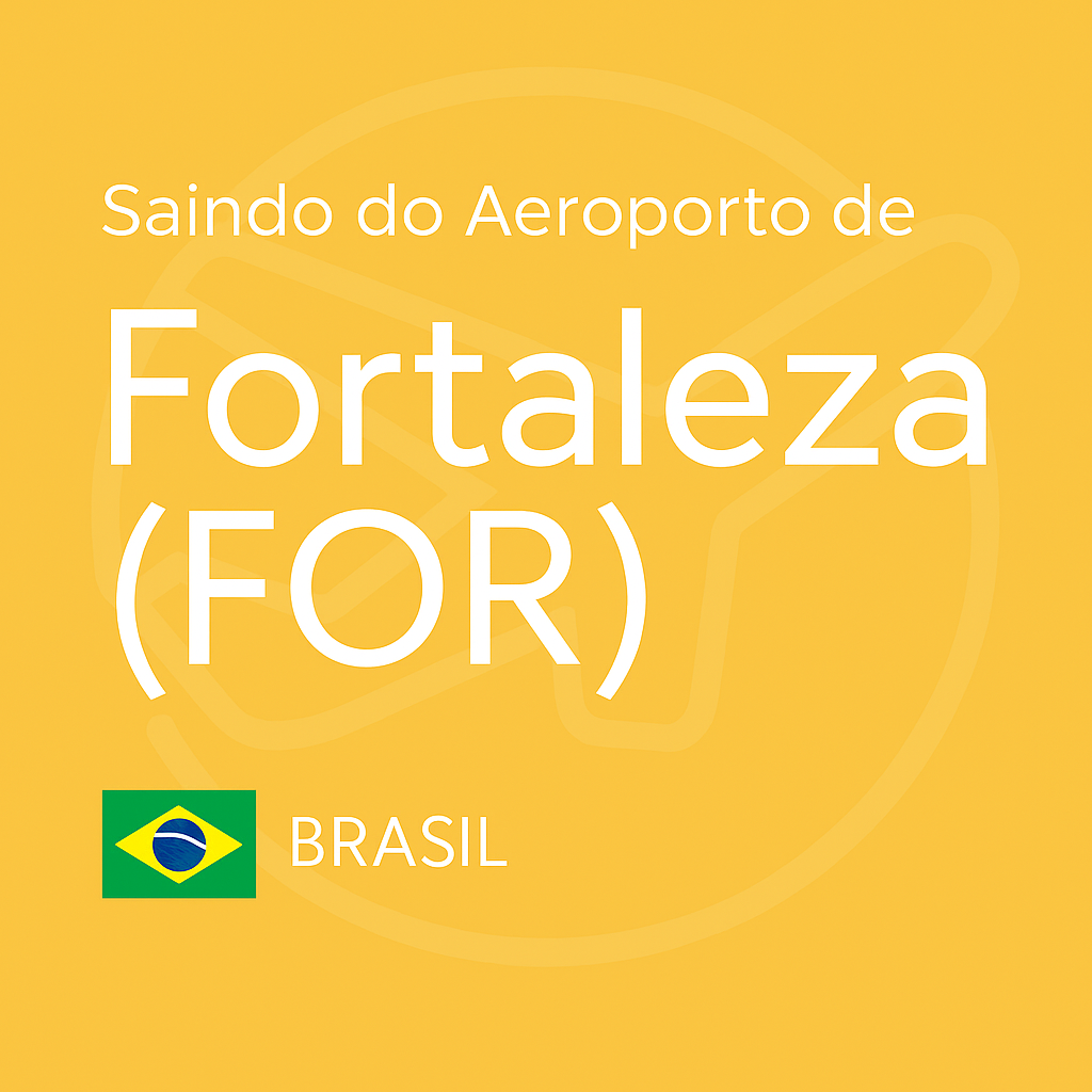 Imagem de capa com fundo amarelo (#F4C145), texto em branco e bandeira do Brasil, representando o Aeroporto de Fortaleza – Pinto Martins (FOR).