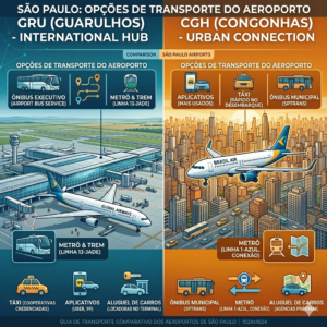 Descubra as melhores opções de transporte ao sair do Aeroporto Internacional de São Paulo (GRU) e do Aeroporto de Congonhas (CGH) para tornar sua viagem mais fácil e eficiente.