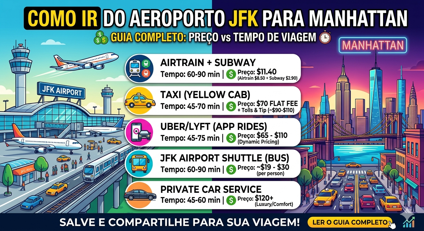 Como ir do Aeroporto JFK para Manhattan: Guia Completo Comparando Preços e Tempo de Viagem
