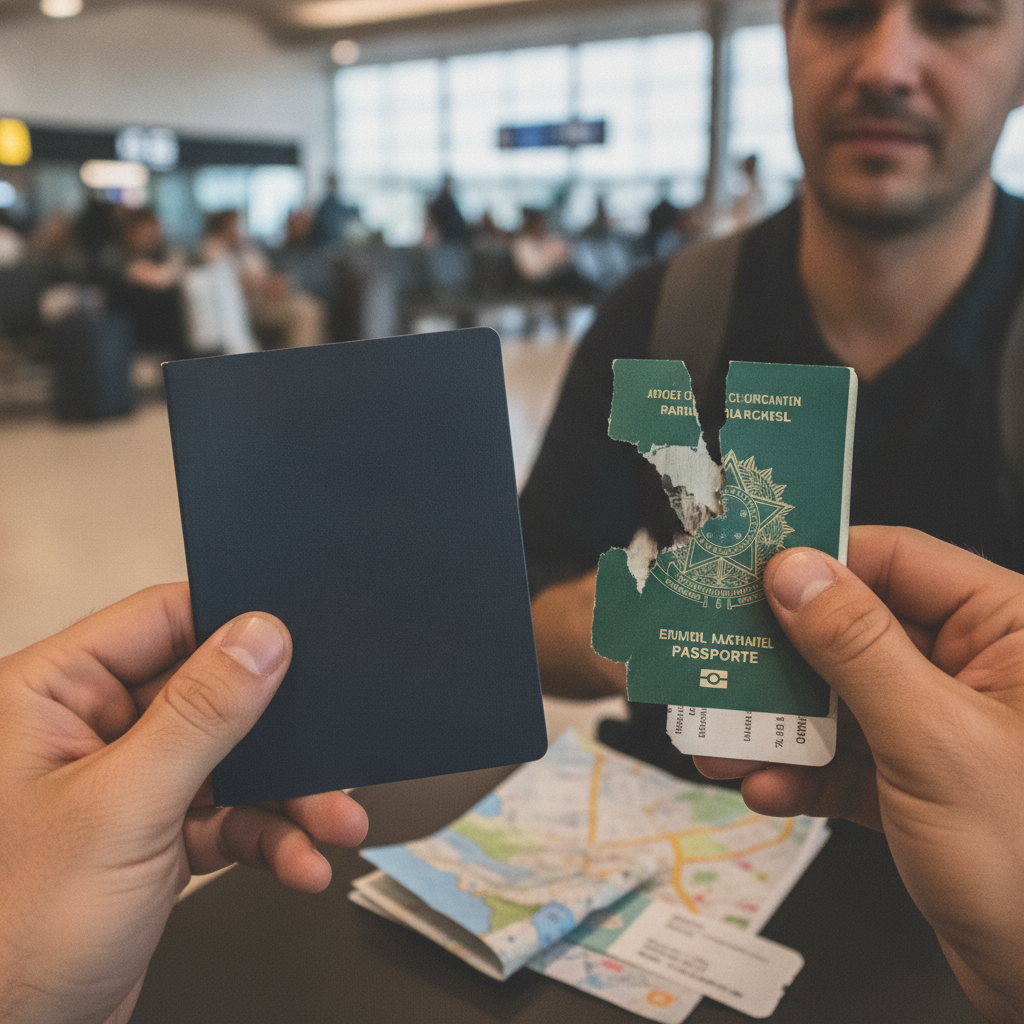 Image for Perder o Passaporte na Viagem: Guia Completo para Brasileiros no Exterior - na mão passaporte todo rasgado per