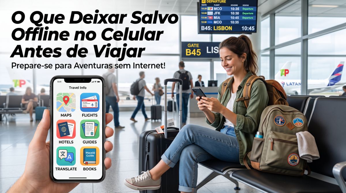 Vai viajar? Veja o checklist completo do que salvar offline no celular antes do voo: mapas no Google Maps, PDFs de documentos, tradutor e rotas em 2026.